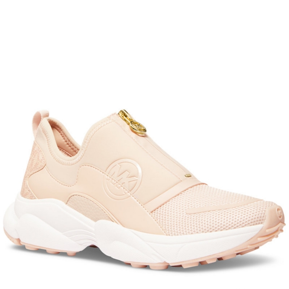New MK Michael Kors Sami Zip Trainer Running Sneakers Cream Peach Size 9